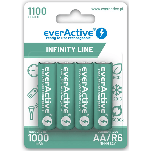 EverActive R6/AA Ni-MH 1100 mAh x 4 pakraunamos baterijos EVHRL6-1100
