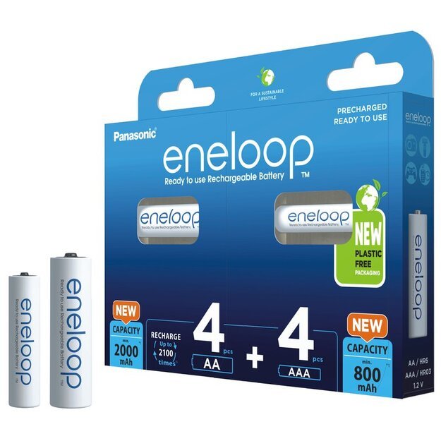 Panasonic Eneloop MIX 4 x R6/AA + 4 x R03/AAA įkraunamos baterijos BK-KJMCDE44E 8BE (blister)