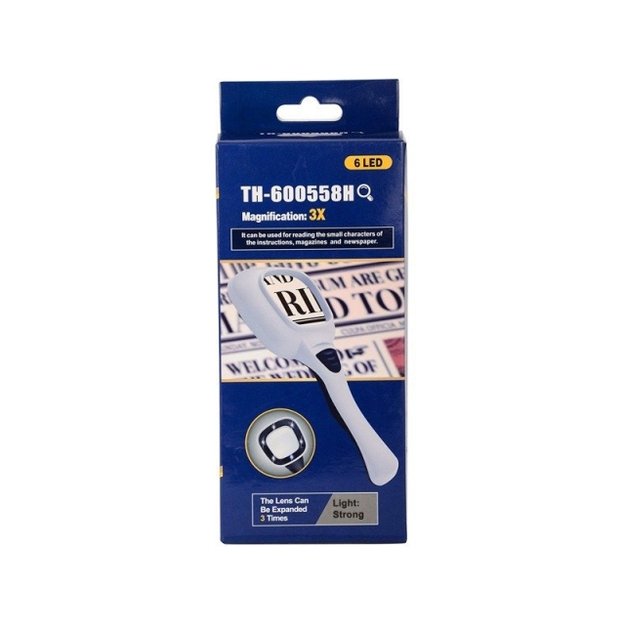 Padidinimpo stiklas su žibintuvėliu, balta ir UV šviesa