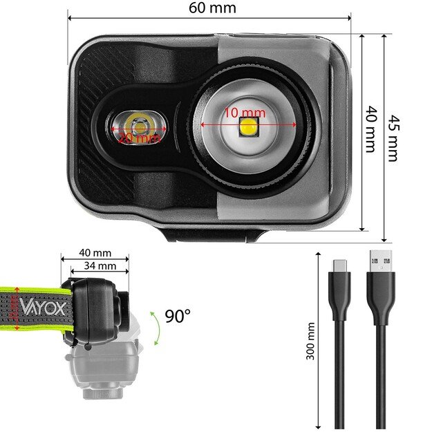 Vayox Įkraunamas žibintuvėlis 800lm CREE + SMD Pro Series VA0196