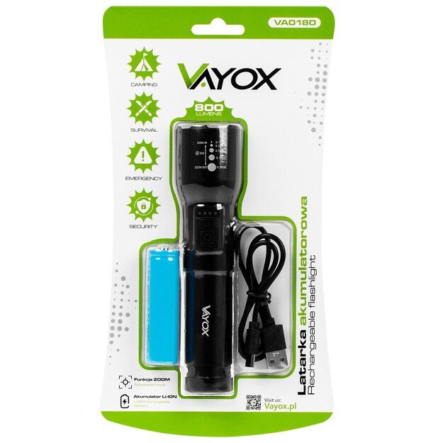 Vayox Įkraunamas žibintuvėlis 800lm 20W LED VA0180