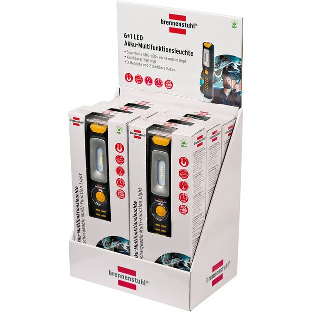 Įkraunamas Brennenstuhl daugiafunkcinis šviestuvas / inspektavimo šviestuvas su stipriais magnetais ir kabliu