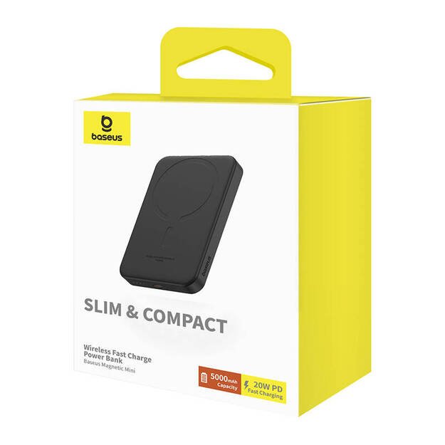 Magnetinis mini maitinimo blokas Baseus 5000 mAh, USB-C 20W (juodas)