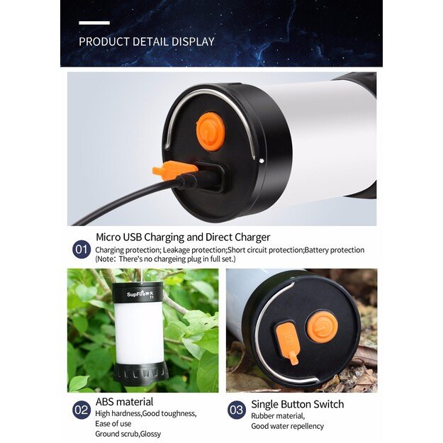 Supfire T1 kempingo lempa