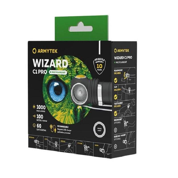 Armytek Wizard C1 PRO Магнитный USB-фонарик холодный белый F09001C