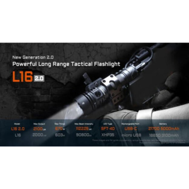 AceBeam L16.2 pakraunamas taktinis žibintuvėlis