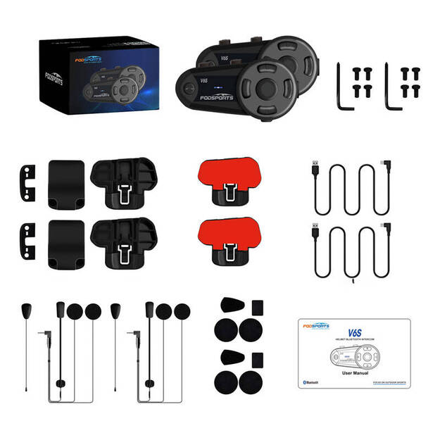 Мотоциклетное переговорное устройство Fodsports V6S в двух комплектах