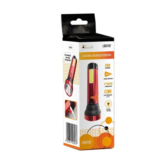 Aliuminis įkraunamas žibintuvėlis COB+LED