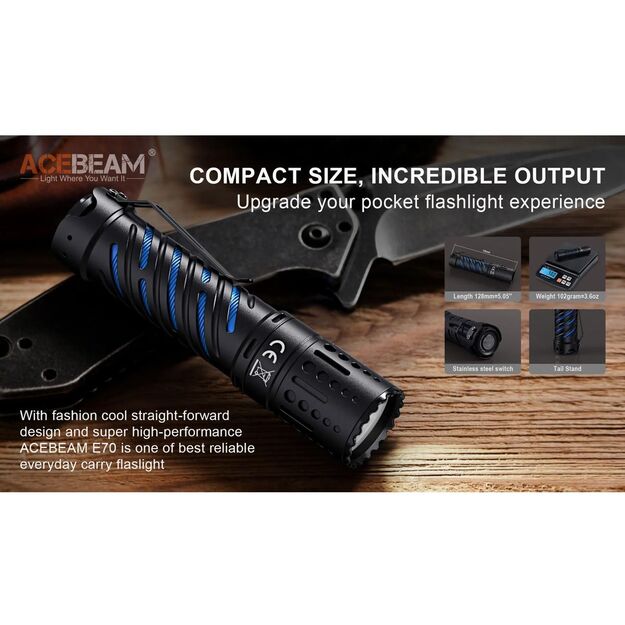 Acebeam E70 AL EDC žibintuvėlis, 6500k 4600lm