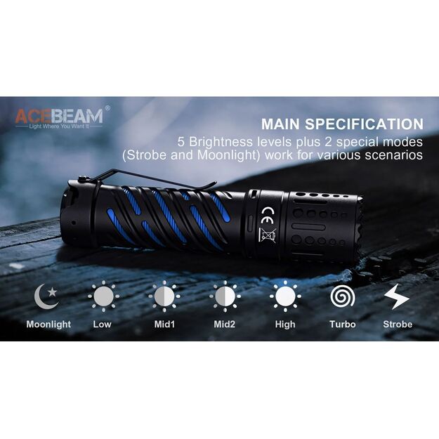 Acebeam E70 AL EDC žibintuvėlis, 6500k 4600lm