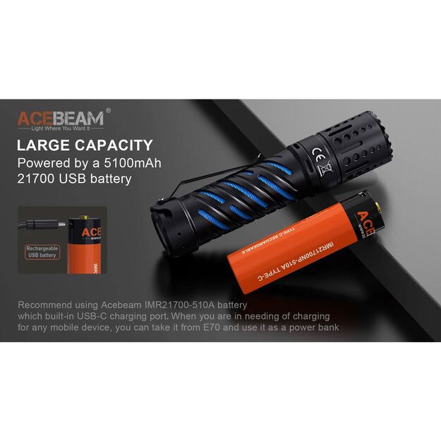 Acebeam E70 AL EDC žibintuvėlis, 6500k 4600lm