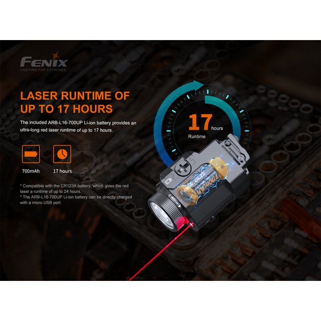 Fenix GL22 750lm taktinis žibintuvėlis ant ginklo su raudonu lazeriu