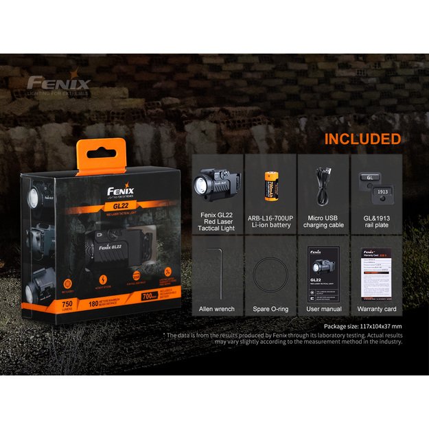 Fenix GL22 750lm taktinis žibintuvėlis ant ginklo su raudonu lazeriu