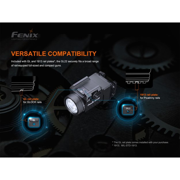 Fenix GL22 750lm taktinis žibintuvėlis ant ginklo su raudonu lazeriu