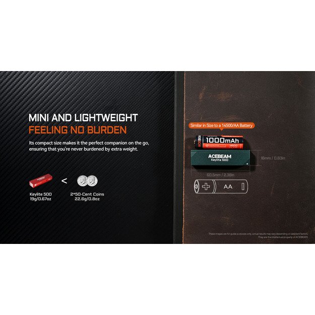 Acebeam Keylite 500 žibintuvėlis USB-C Juodas
