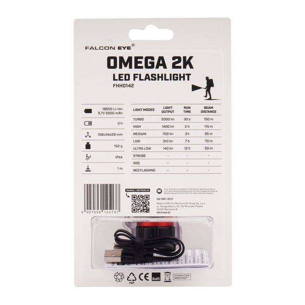 Falcon Eye OMEGA 2K rankinis žibintuvėlis 2000 lm FHH0142