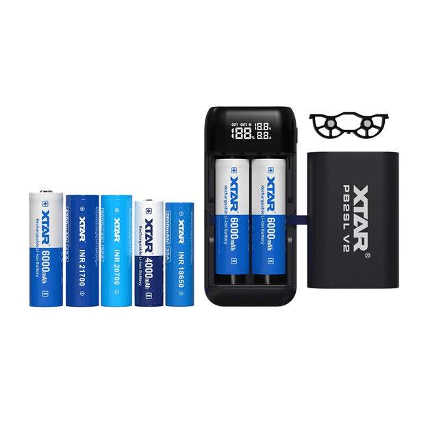 Xtar PB2SL V2 черное зарядное устройство / внешний аккумулятор для цилиндрических литий-ионных аккумуляторов 18650 / 20700 / 21700