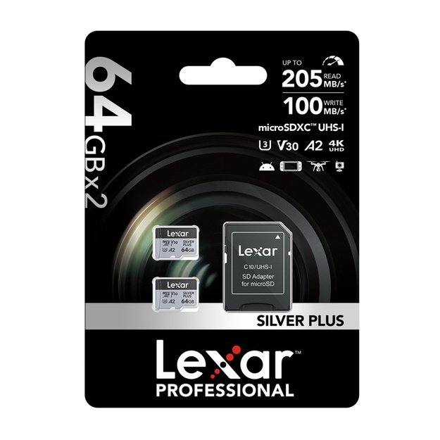 Karta pamięci Lexar High-Performance Silver Plus microSDXC 64GB + adapter