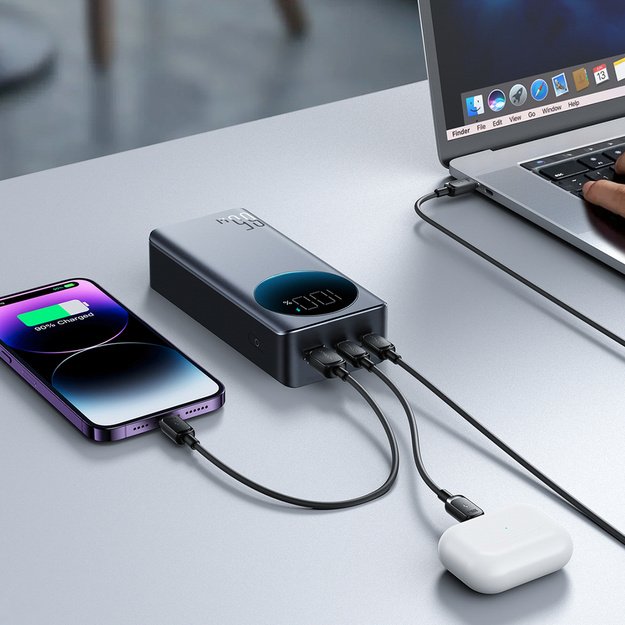 Joyroom JR-PBF05 Pro 30000mAh 65W išorinė baterija su skaitmeniniu ekranu, 2x USB-C ir 1x USB-A, juoda