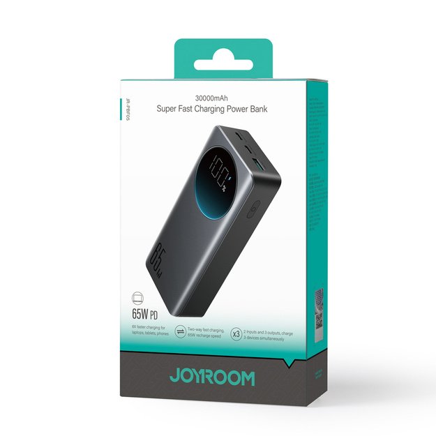 Joyroom JR-PBF05 Pro 30000mAh 65W išorinė baterija su skaitmeniniu ekranu, 2x USB-C ir 1x USB-A, juoda