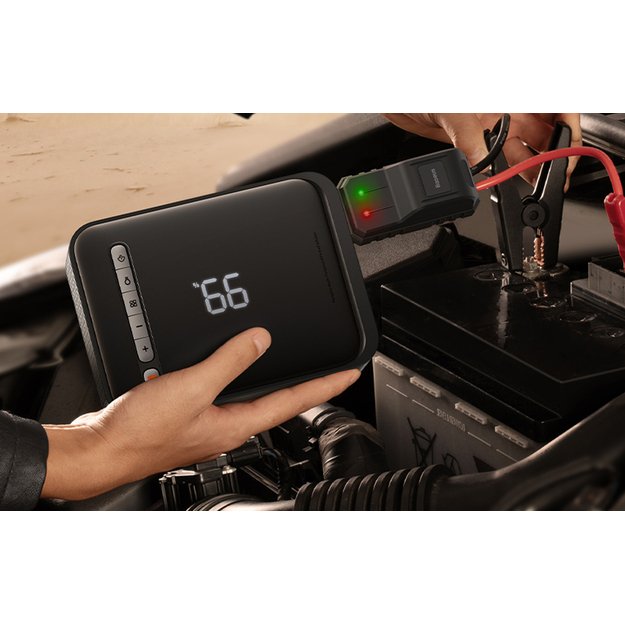 Powerbank / Starteris + kompresorius 2in1 Baseus Super Energy Car Jump Starter, 8000mAh, 1000A USB (juodas)