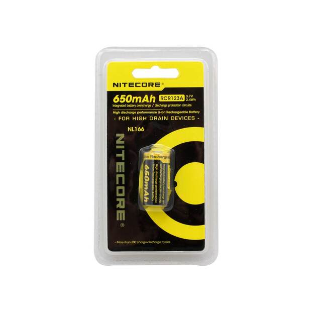 Nitecore RCR123A 650mAh 3.7V 2.4Wh pakraunama baterija NL166