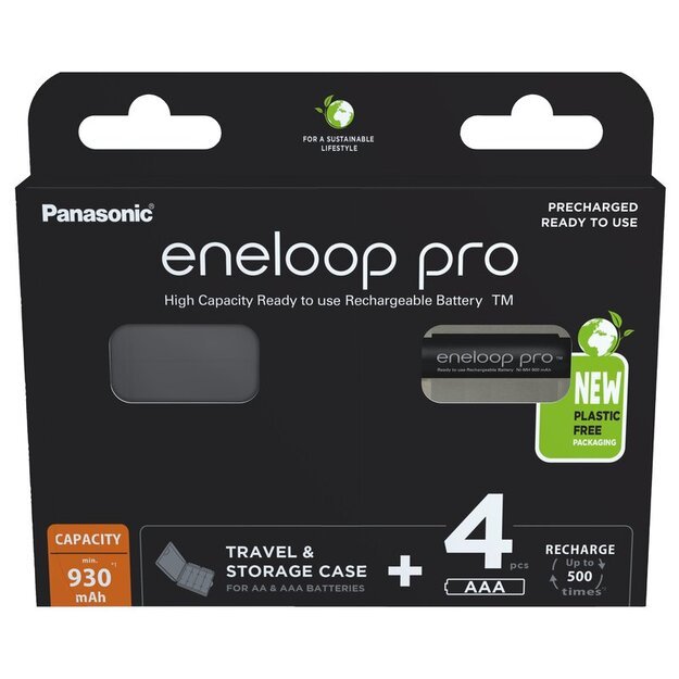 Panasonic Eneloop PRO Ni-MH 930mAh x 4 pakraunamos baterijos R03 + dežutė BK-4HCDEC4BE