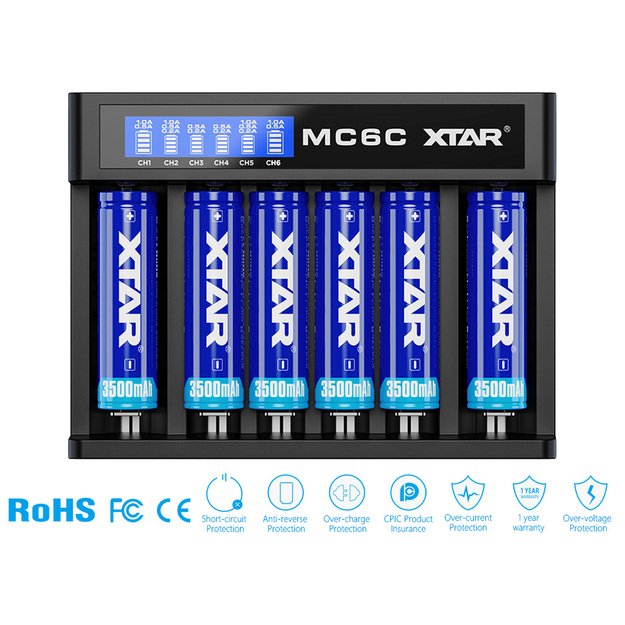 Xtar MC6C įkroviklis Li-ion baterijoms su LCD ekranu 500226