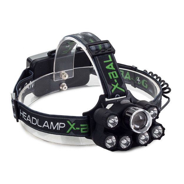 Žibintuvėlis ant galvos 7xLED CREE XM-L T6 su mėlyna šviesa