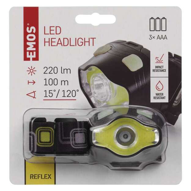 Žibintuvėlis ant galvos EMOS COB LED 220 lm,100m, 3xAAA P3536