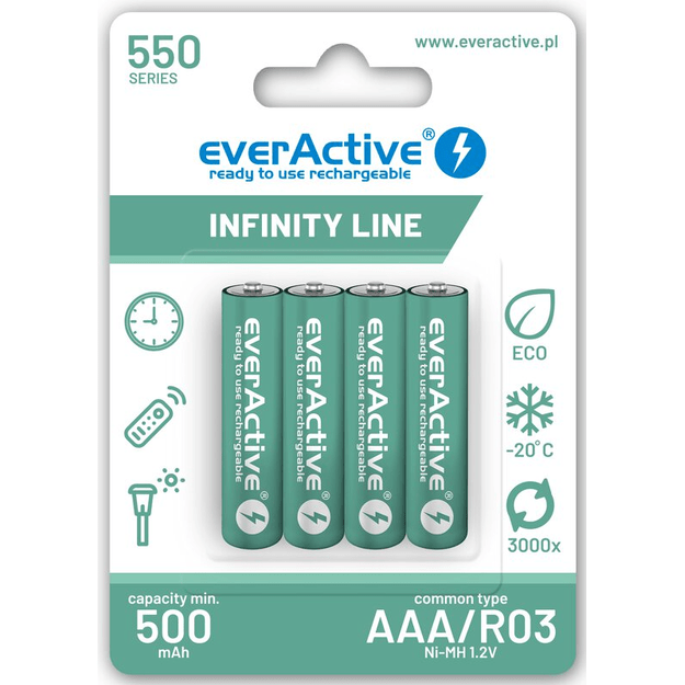 EverActive R03/AAA Ni-MH 550 mAh x 4 pakraunamos baterijos EVHRL03-550