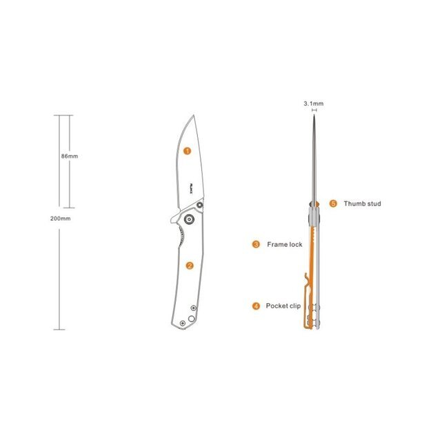 Ruike P801-J peilis, oranžinis
