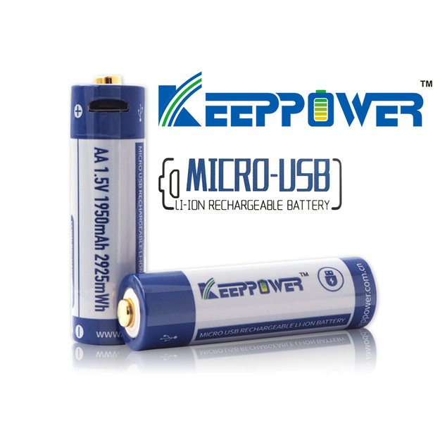 Keeppower AA 1,5 V 2925 mWh (apie 1950 mAh) ličio jonų baterija (įkraunama per mikro USB) P1450U1 2 vnt