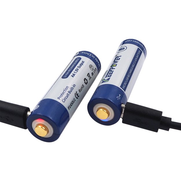 Keeppower AA 1,5 V 2925 mWh (apie 1950 mAh) ličio jonų baterija (įkraunama per mikro USB) P1450U1 2 vnt