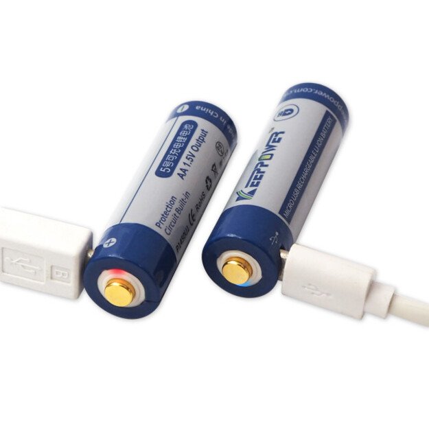 Keeppower AA 1,5 V 2925 mWh (apie 1950 mAh) ličio jonų baterija (įkraunama per mikro USB) P1450U1 2 vnt
