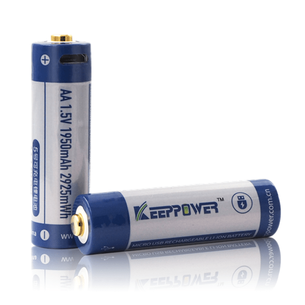 Keeppower AA 1,5 V 2925 mWh (apie 1950 mAh) ličio jonų baterija (įkraunama per mikro USB) P1450U1 2 vnt