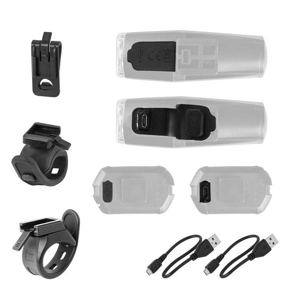 Žibintų komplektas FORCE VARIO 500LM + 25LM, USB