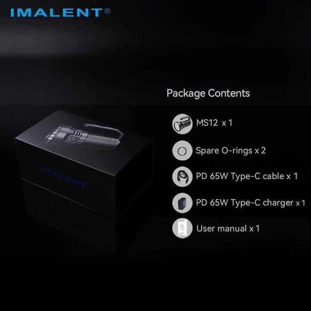 Imalent MS12 Mini-C 65000lm, 1036 metrų šiltai baltos šviesos žibintuvėlis