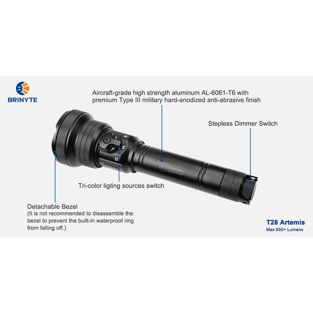 Brinyte T28 Artemis žibintuvėlis