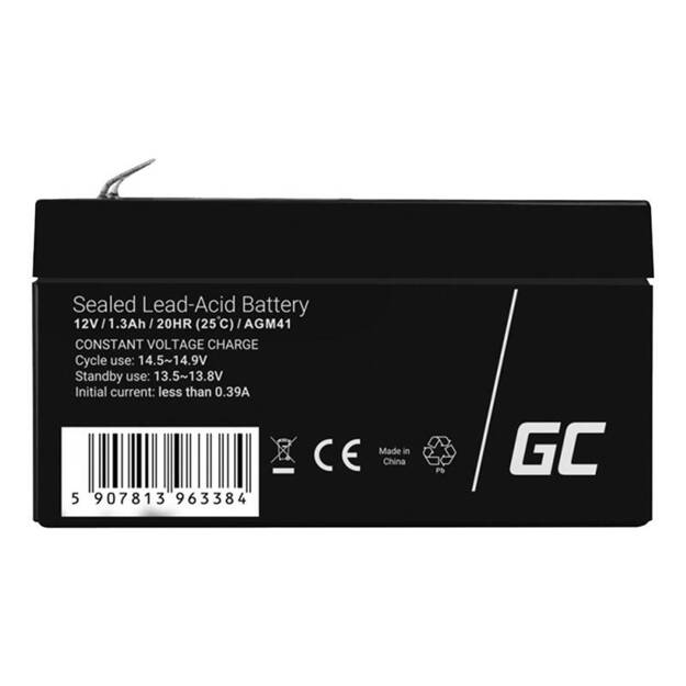 Techninės priežiūros nereikalaujantis AGM VRLA Green Cell AGM41 12V 1,3Ah akumuliatorius (skirtas signalizacijai, kasos aparatui, žaislui)