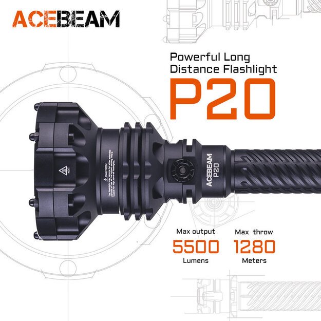 AceBeam P20 Profesionalus ilgų atstumų žibintuvėlis
