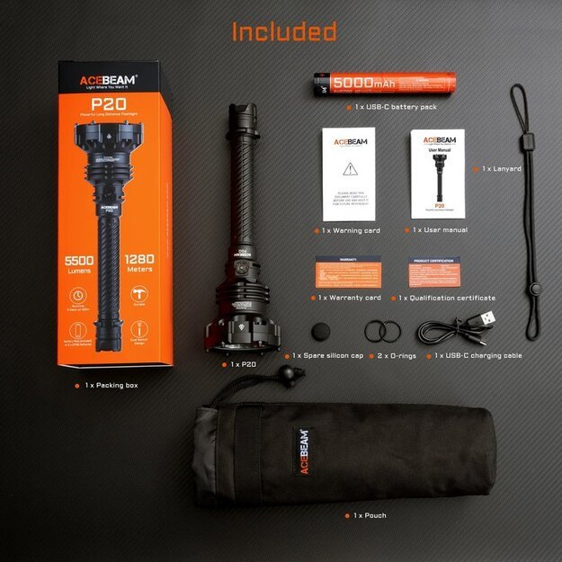 AceBeam P20 Profesionalus ilgų atstumų žibintuvėlis