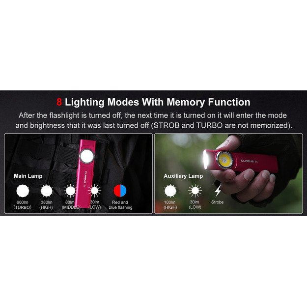 KLARUS E5 magnetinis EDC žibintuvėlis, oranžinis