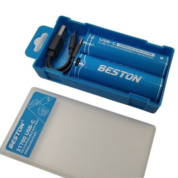 Beston battery 21700 rechargeable with USB-C socket, 3.6V, 5000mAh, Li-Ion, 2 pcs.