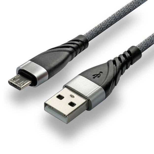 EverActive CBB-2MG pintas USB į mikro USB laidas 200 cm su palaikymu greitam įkrovimui iki 2,4 A pilkos spalvos