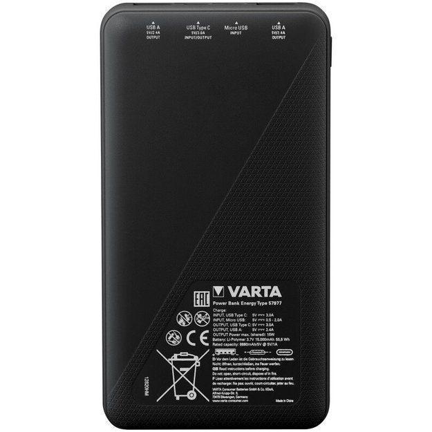 Atsarginis maitinimo šaltinis VARTA ENERGY 15000mAh Powerbank 57977