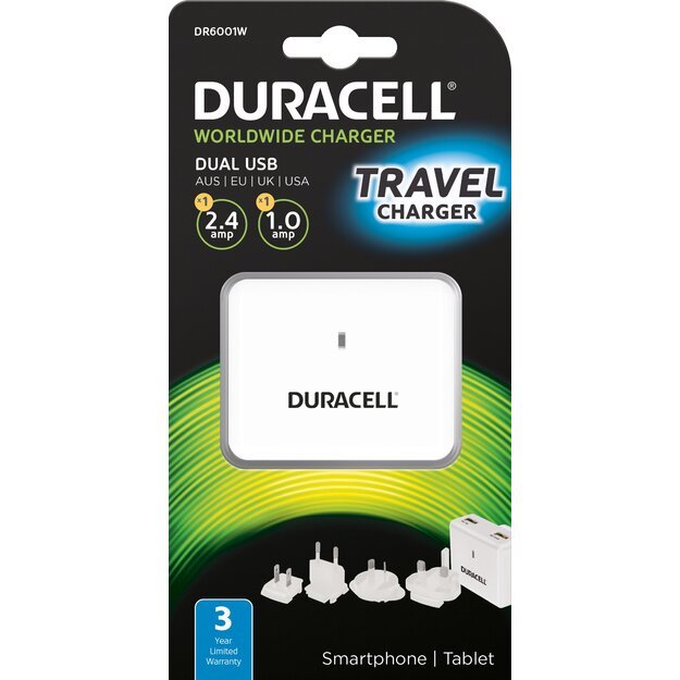 DURACELL įkroviklis su priedais DUAL USB DR6001W