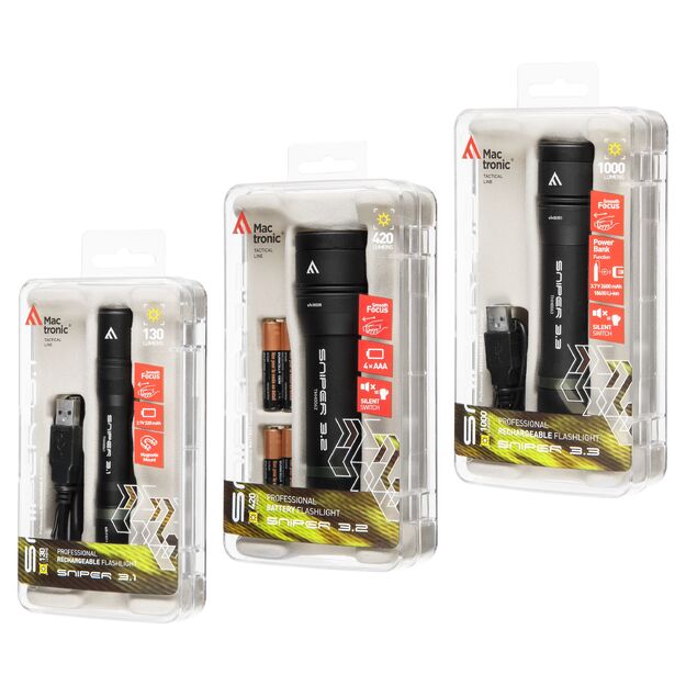 USB įkraunamas žibintuvėlis su fokusavimo funkcija Mactronic Sniper 3.3