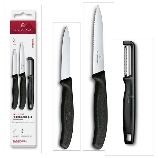 Victorinox Swiss Classic peilių rinkinys su I formos skustuku, 3 vnt., juodos spalvos 6.7113.33
