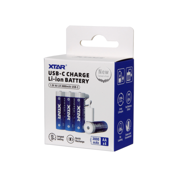 XTAR 14500-1.5V 3000mAh baterijos Li-ION AA LR B4 (4vnt)